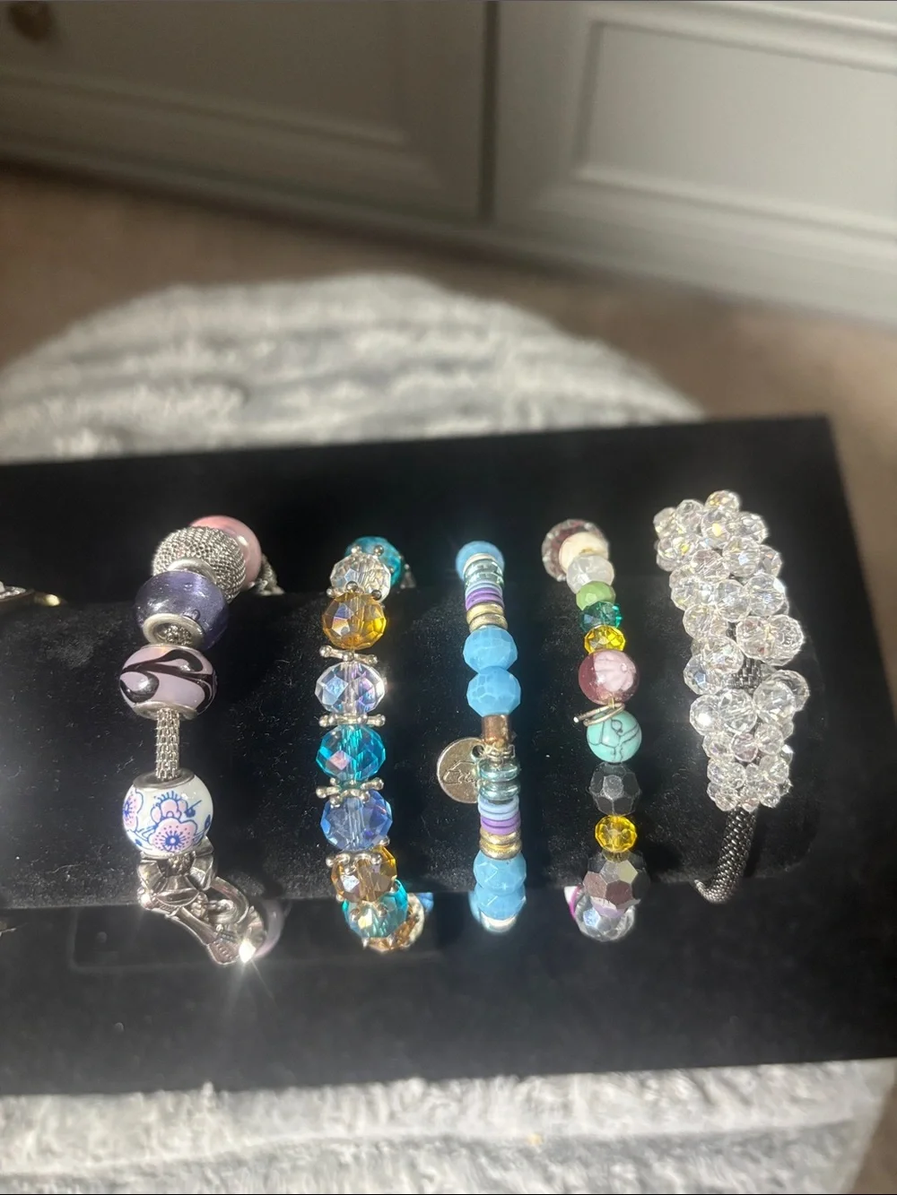 Crystal Pavé and Beaded Bracelet Set - Blue & Silver